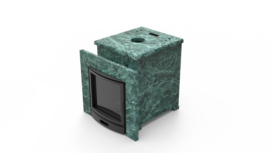 Печь в облицовке из натурального камня Genesis GN 500 облицовка закрытая плоская пироксенит-элит фото в Москве