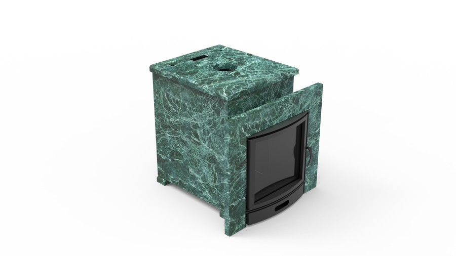 Печь в облицовке из натурального камня Genesis GN 500 облицовка закрытая плоская пироксенит-элит фото в Москве