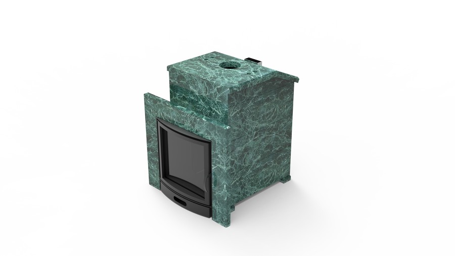 Печь в облицовке из натурального камня Genesis GN 500 облицовка закрытая со скосом талькохлорит-шлифовка фото в Москве