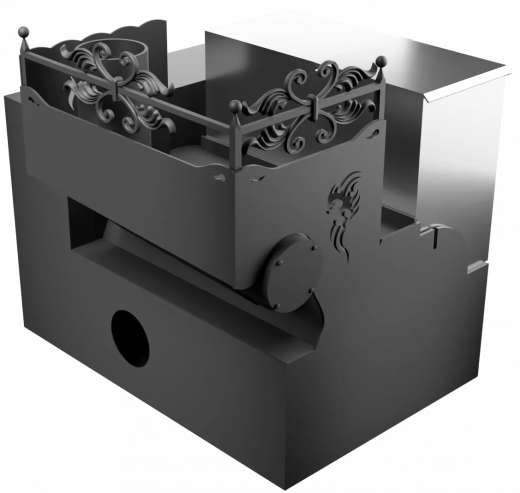 Печь Горыныч 3, каменка с правой стороны, малая дверь со стеклом, система воздушного отопления с порталом фото в Москве