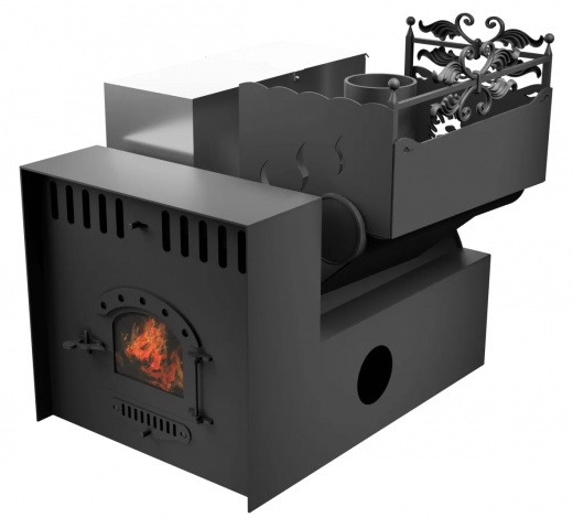 Печь Горыныч 3, каменка с правой стороны, малая дверь со стеклом, система воздушного отопления с порталом фото в Москве