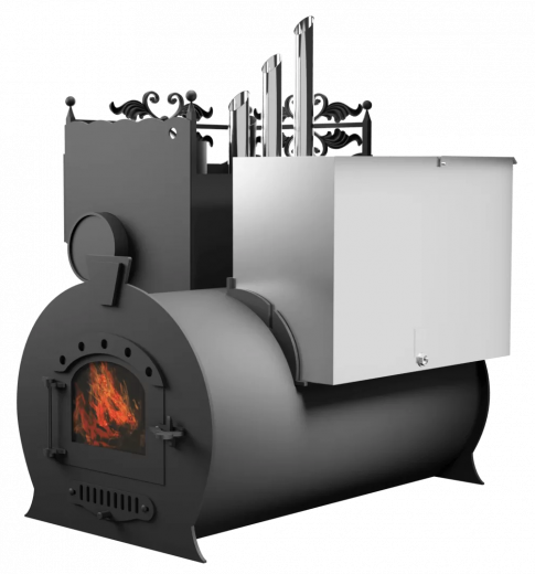 Печь Горыныч 3, каменка закрытая с парогенератором с левой стороны, малая дверь со стеклом фото в Москве