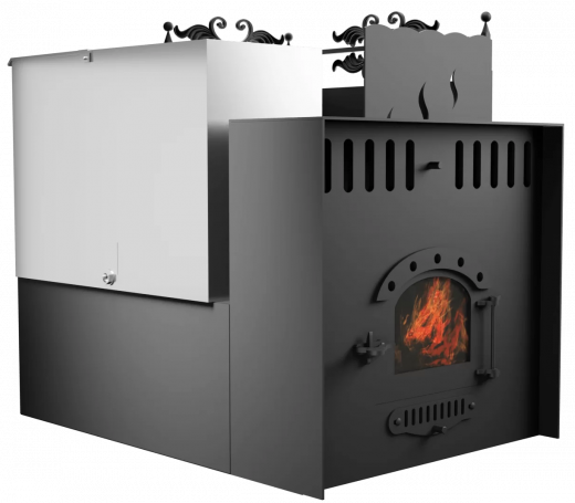 Печь Горыныч 3, каменка с правой стороны, малая дверь со стеклом, система воздушного отопления с порталом фото в Москве