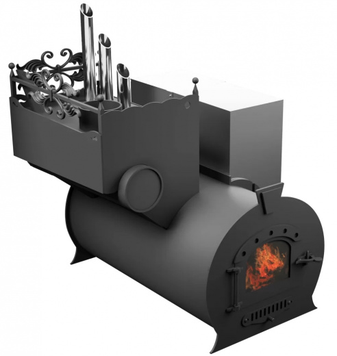 Печь Горыныч 3, каменка закрытая с парогенератором с левой стороны, малая дверь со стеклом фото в Москве