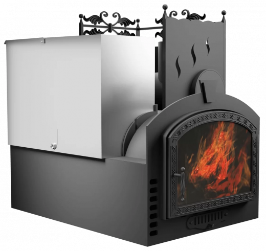 Печь Горыныч 3, каменка с правой стороны, большая дверь со стеклом, система воздушного отопления фото в Москве Печь Горыныч 3, каменка с правой стороны, большая дверь со стеклом, система воздушного отопления фото в Москве