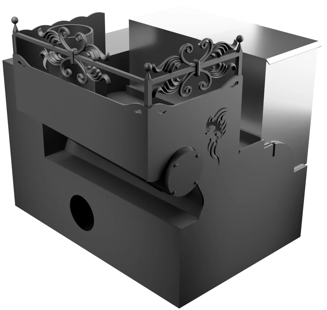 Печь Горыныч 3, каменка с правой стороны, малая дверь со стеклом, система воздушного отопления с порталом фото в Москве Печь Горыныч 3, каменка с правой стороны, малая дверь со стеклом, система воздушного отопления с порталом фото в Москве