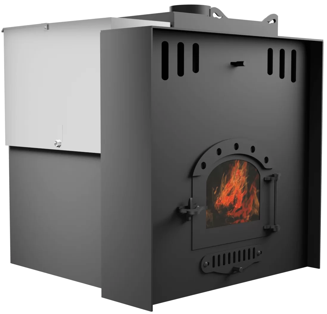 Печь Горыныч Мини, каменка с правой стороны, малое стекло, система воздушного отопления с порталом фото в Москве Печь Горыныч Мини, каменка с правой стороны, малое стекло, система воздушного отопления с порталом фото в Москве