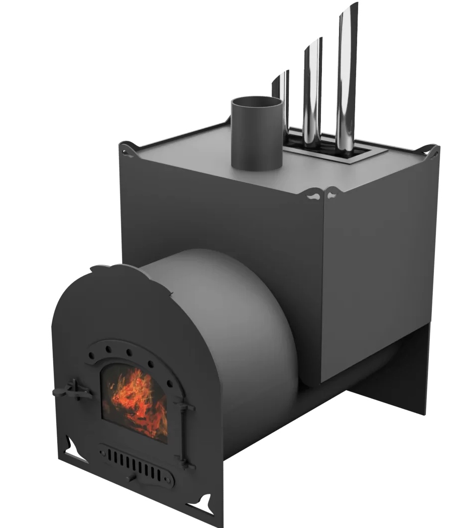 Печь Горыныч Мини, двойная каменка закрытая с парогенератором, малая дверь со стеклом фото в Москве Печь Горыныч Мини, двойная каменка закрытая с парогенератором, малая дверь со стеклом фото в Москве