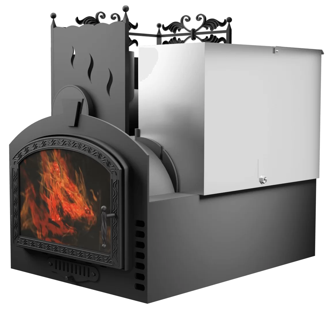 Печь Горыныч 3, каменка с левой стороны, большая дверь со стеклом, система воздушного отопления фото в Москве Печь Горыныч 3, каменка с левой стороны, большая дверь со стеклом, система воздушного отопления фото в Москве