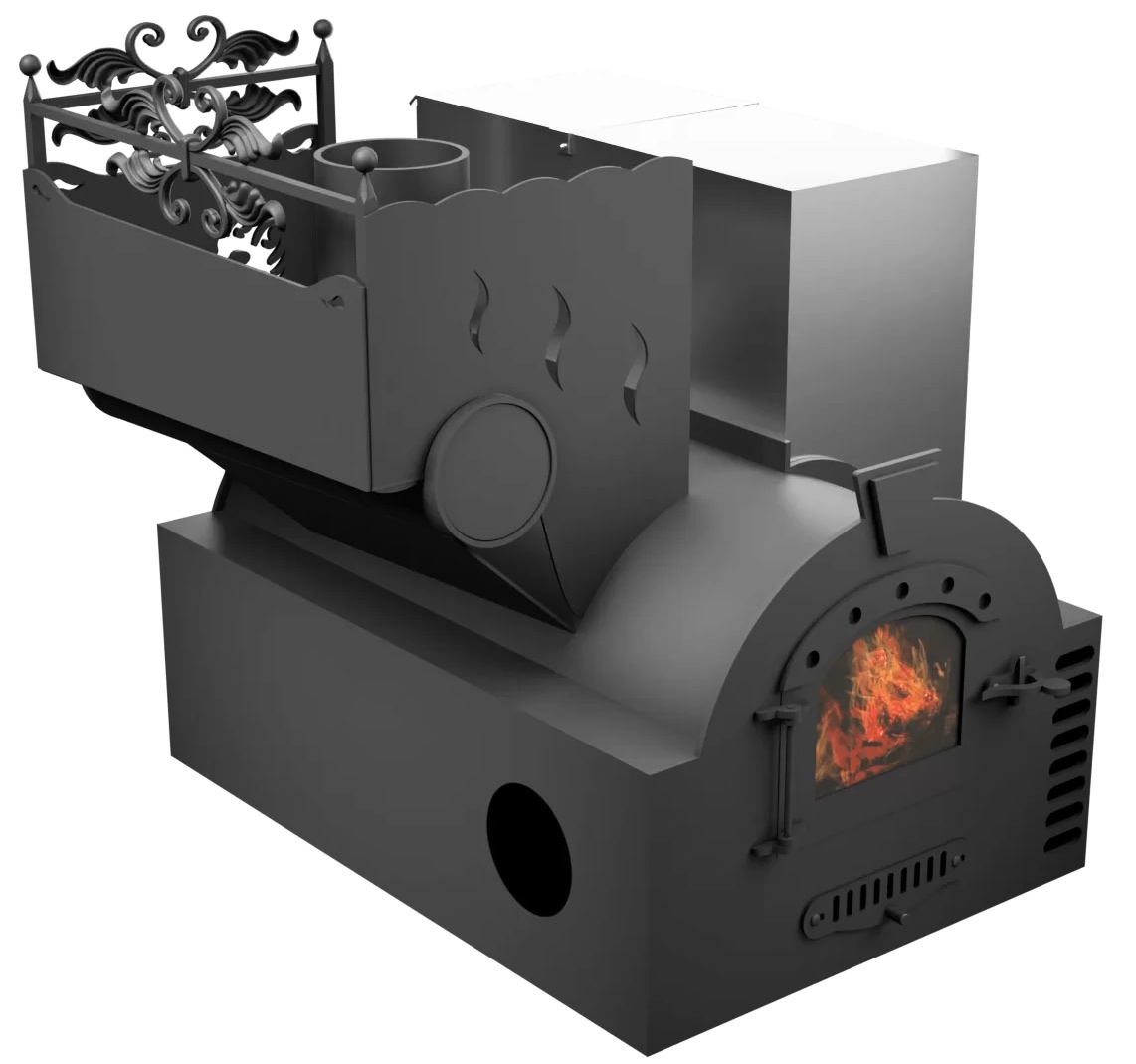 Печь Горыныч 3, каменка с левой стороны, малая дверь со стеклом, система воздушного отопления фото в Москве Печь Горыныч 3, каменка с левой стороны, малая дверь со стеклом, система воздушного отопления фото в Москве