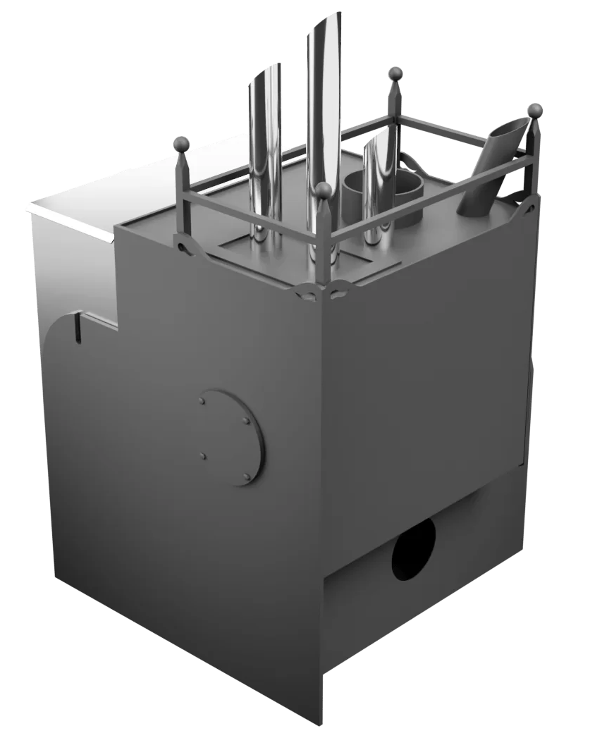 Печь Горыныч Мини, каменка закрытая с парогенератором с левой стороны, система воздушного отопления фото в Москве Печь Горыныч Мини, каменка закрытая с парогенератором с левой стороны, система воздушного отопления фото в Москве