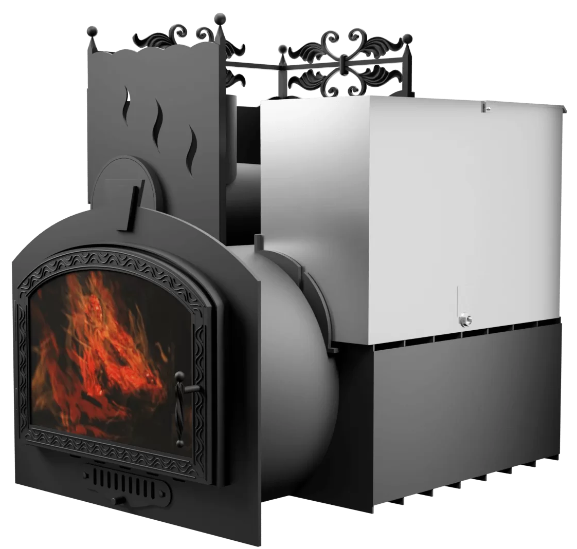 Печь Горыныч 3 с конвекцией, каменка с левой стороны, большая дверь со стеклом фото в Москве Печь Горыныч 3 с конвекцией, каменка с левой стороны, большая дверь со стеклом фото в Москве