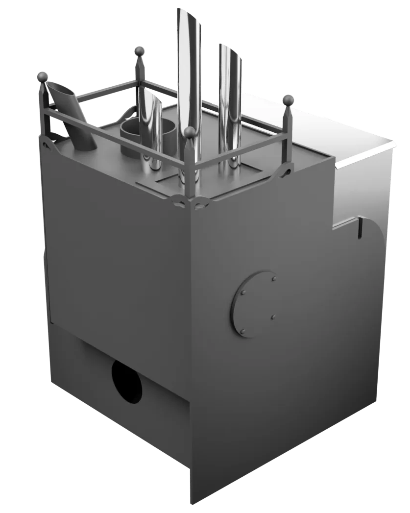 Печь Горыныч Мини, каменка закрытая с парогенератором с правой стороны, система воздушного отопления фото в Москве Печь Горыныч Мини, каменка закрытая с парогенератором с правой стороны, система воздушного отопления фото в Москве