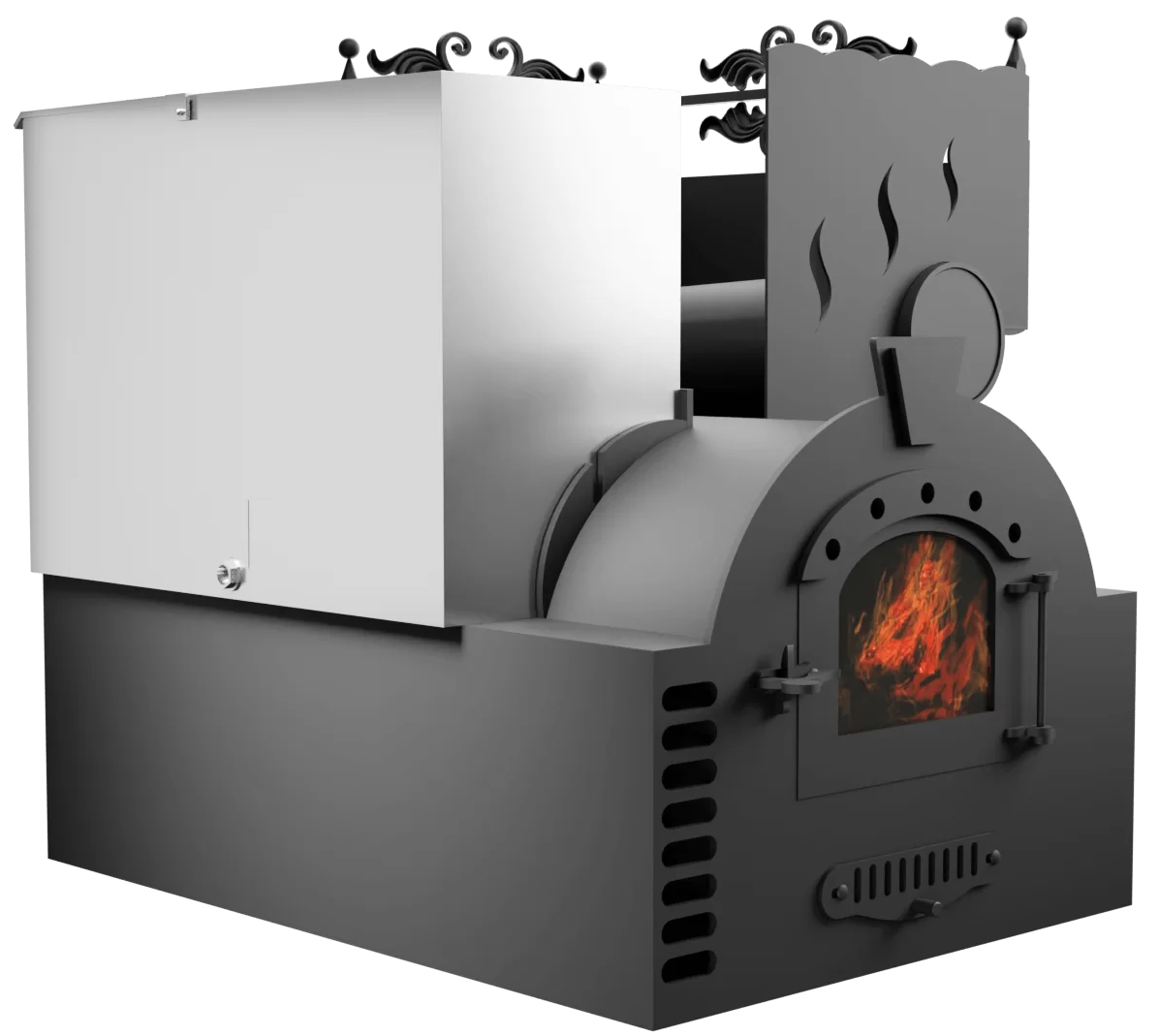 Печь Горыныч 3, каменка с правой стороны, малая дверь со стеклом, система воздушного отопления фото в Москве Печь Горыныч 3, каменка с правой стороны, малая дверь со стеклом, система воздушного отопления фото в Москве