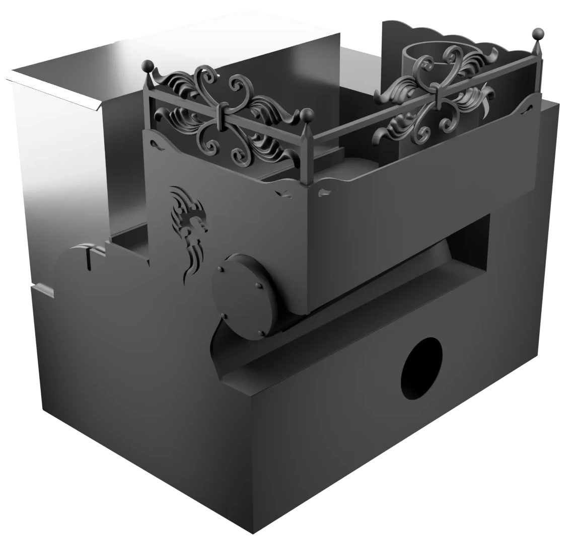 Печь Горыныч 3, каменка с левой стороны, малая дверь со стеклом, система воздушного отопления с порталом фото в Москве Печь Горыныч 3, каменка с левой стороны, малая дверь со стеклом, система воздушного отопления с порталом фото в Москве