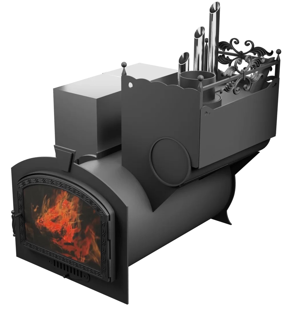 Печь Горыныч 3, каменка закрытая с парогенератором с правой стороны, большая дверь со стеклом фото в Москве Печь Горыныч 3, каменка закрытая с парогенератором с правой стороны, большая дверь со стеклом фото в Москве