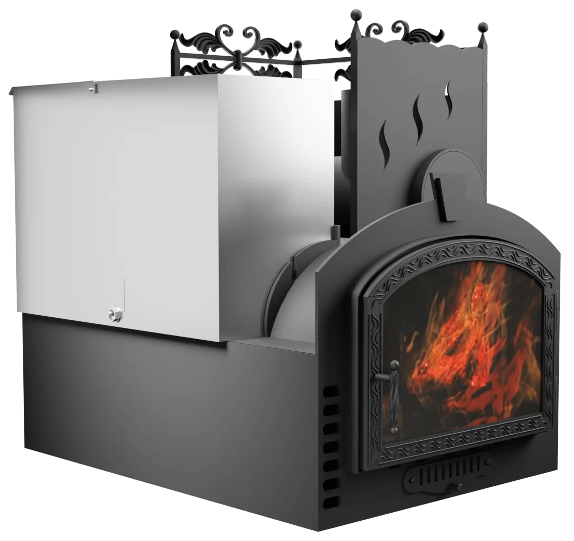 Печь Горыныч 3, каменка с правой стороны, большая дверь со стеклом, система воздушного отопления фото в Москве Печь Горыныч 3, каменка с правой стороны, большая дверь со стеклом, система воздушного отопления фото в Москве