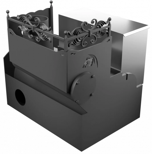 Печь Горыныч 3, каменка с правой стороны, большая дверь со стеклом, система воздушного отопления фото в Москве Печь Горыныч 3, каменка с правой стороны, большая дверь со стеклом, система воздушного отопления фото в Москве