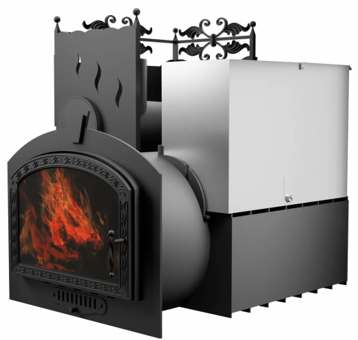 Печь Горыныч 3 с конвекцией, каменка с левой стороны, большая дверь со стеклом фото в Москве Печь Горыныч 3 с конвекцией, каменка с левой стороны, большая дверь со стеклом фото в Москве